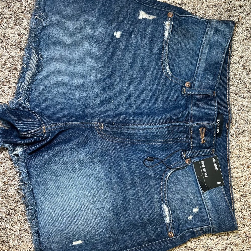 Express “Mom” Distressed Denim Shorts